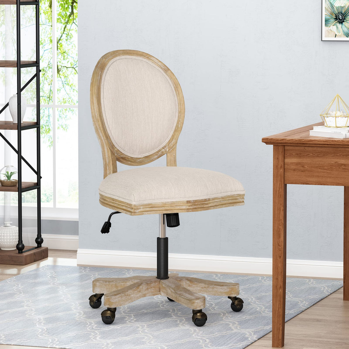Beige Fabric Swivel Lift Office Chair - French Country Style