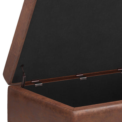 Dark Brown Faux Leather Storage Ottoman - 34" Wide for Living Room
