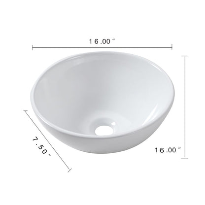 16 Inch White Ceramic Vessel Sink - Bathroom Vanity Sink