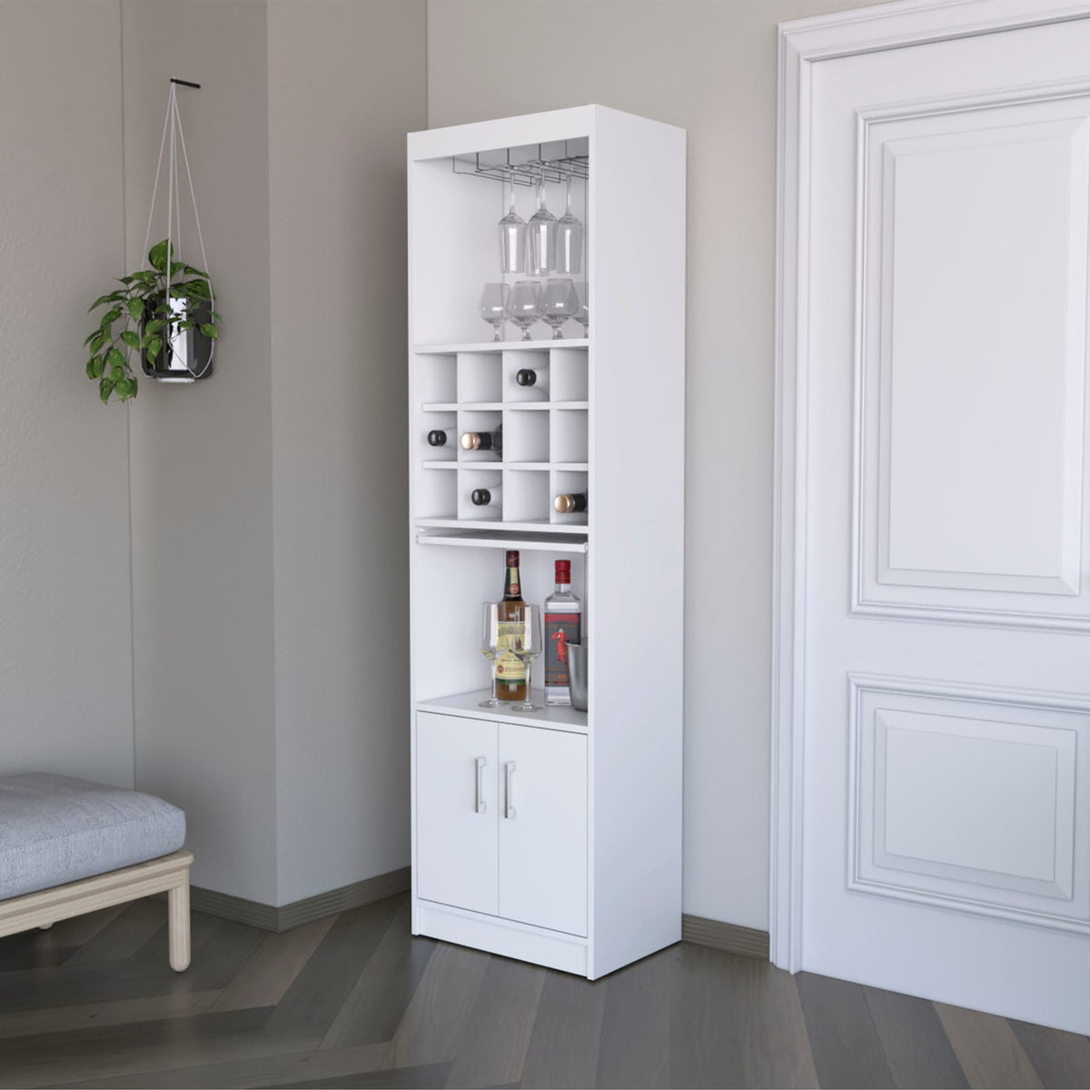 White Bar Cabinet with Wine Storage - 5+ Spaces for Living Room