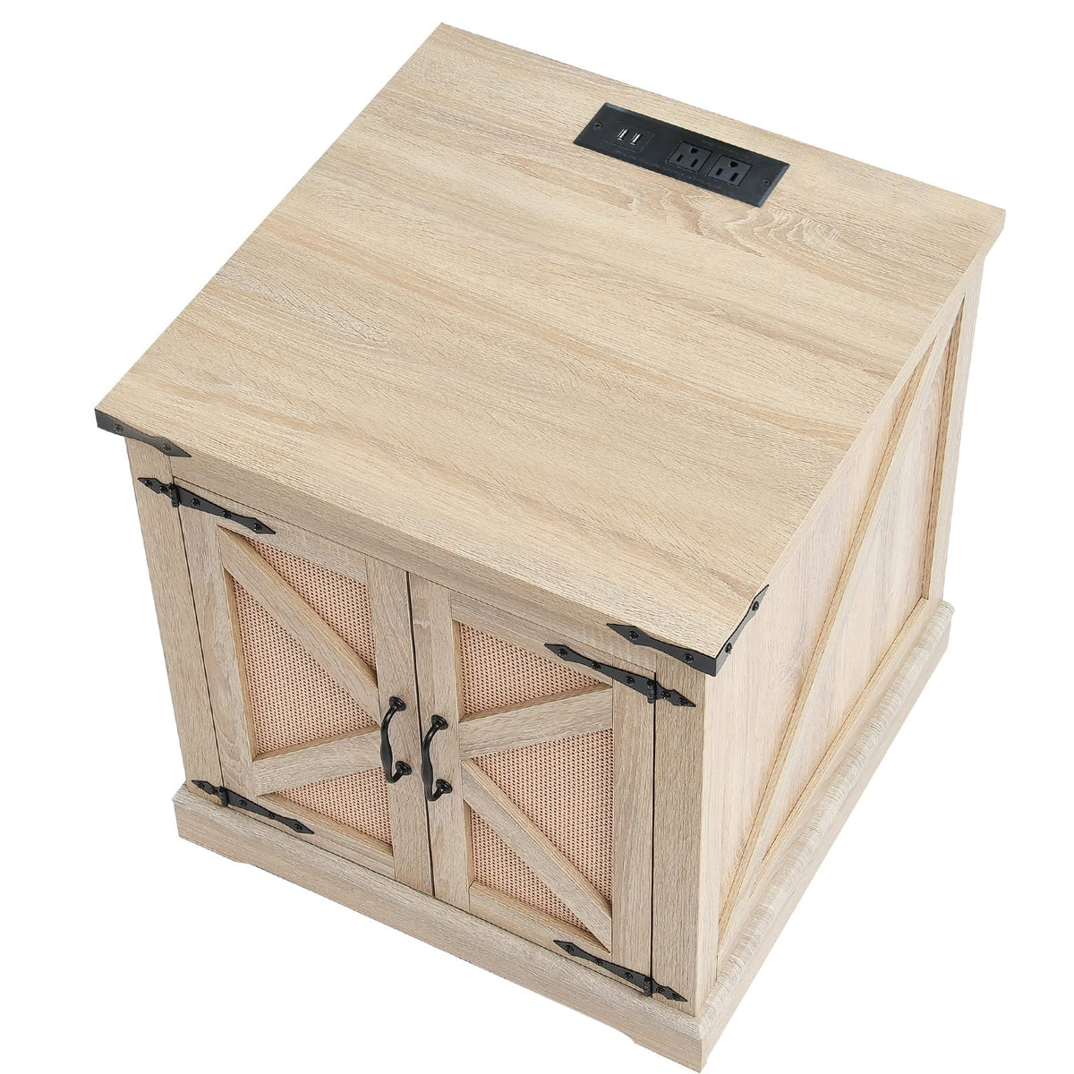 Farmhouse Rattan Coffee Table - Storage & USB Outlets