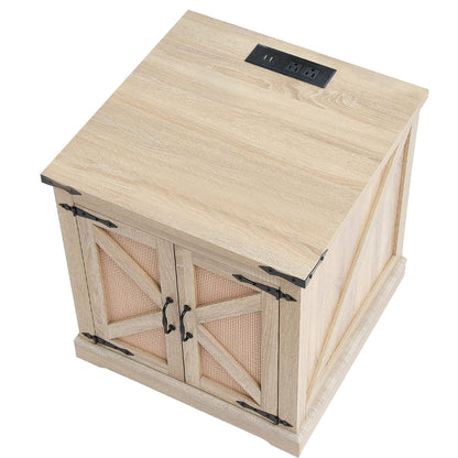Farmhouse Rattan Coffee Table - Storage & USB Outlets