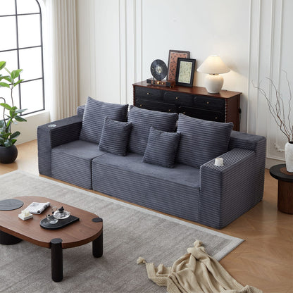 Deep Seat Corduroy Modular Cloud Couch with Cup Holders, No Assembly Required