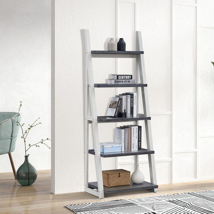 5-Tier Shelves - Grey+White Solid Wood Storage Rack for Home Office & Living Room
