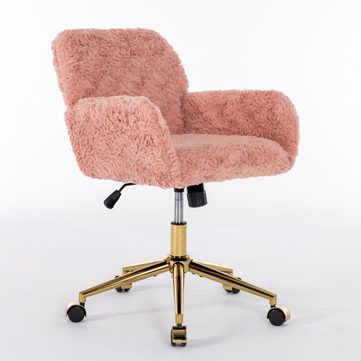 Pink Upholstered Office Chair - Study Desk Chair with Golden Base