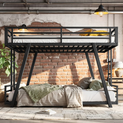 Queen Over Queen Bunk Bed - Black Metal Frame for Bedroom