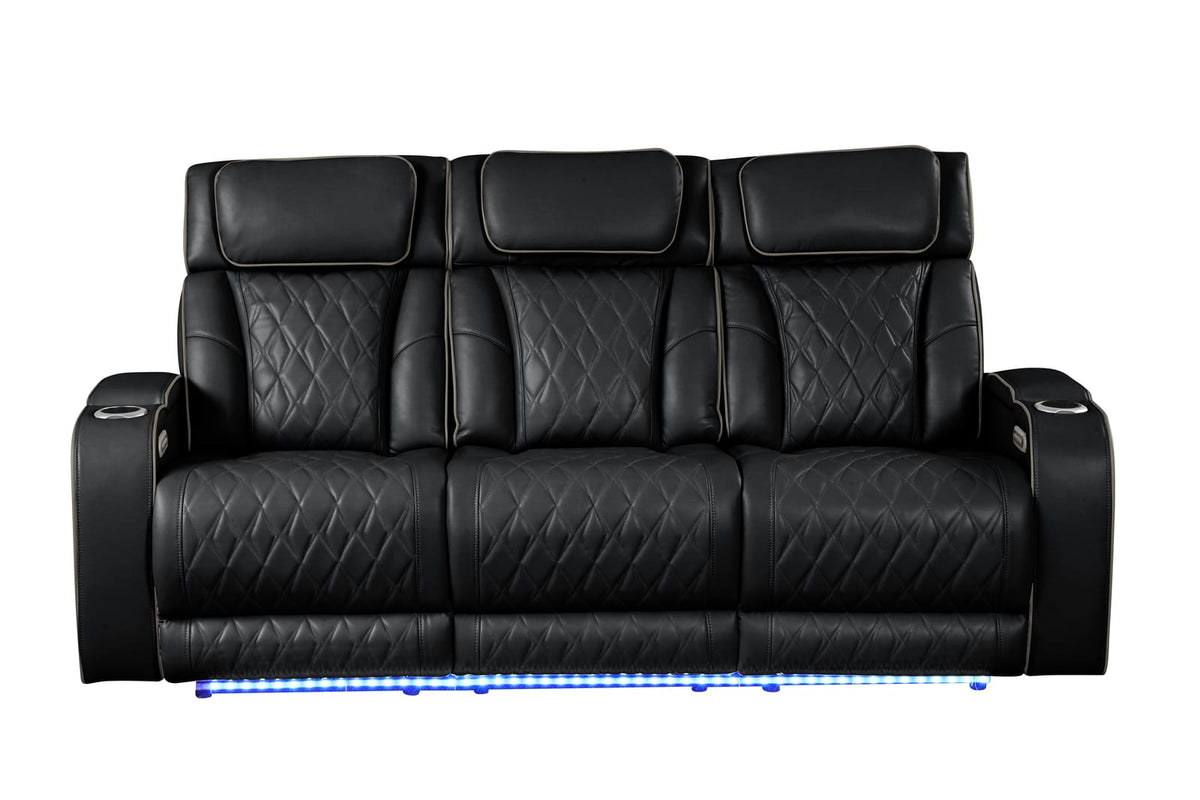 Fortuner Modern Style Recliner 2PC Black Faux Leather Set - Wood Frame
