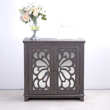 Dark Brown MDF Sideboard Buffet with Mirrored Doors & Adjustable Shelves
