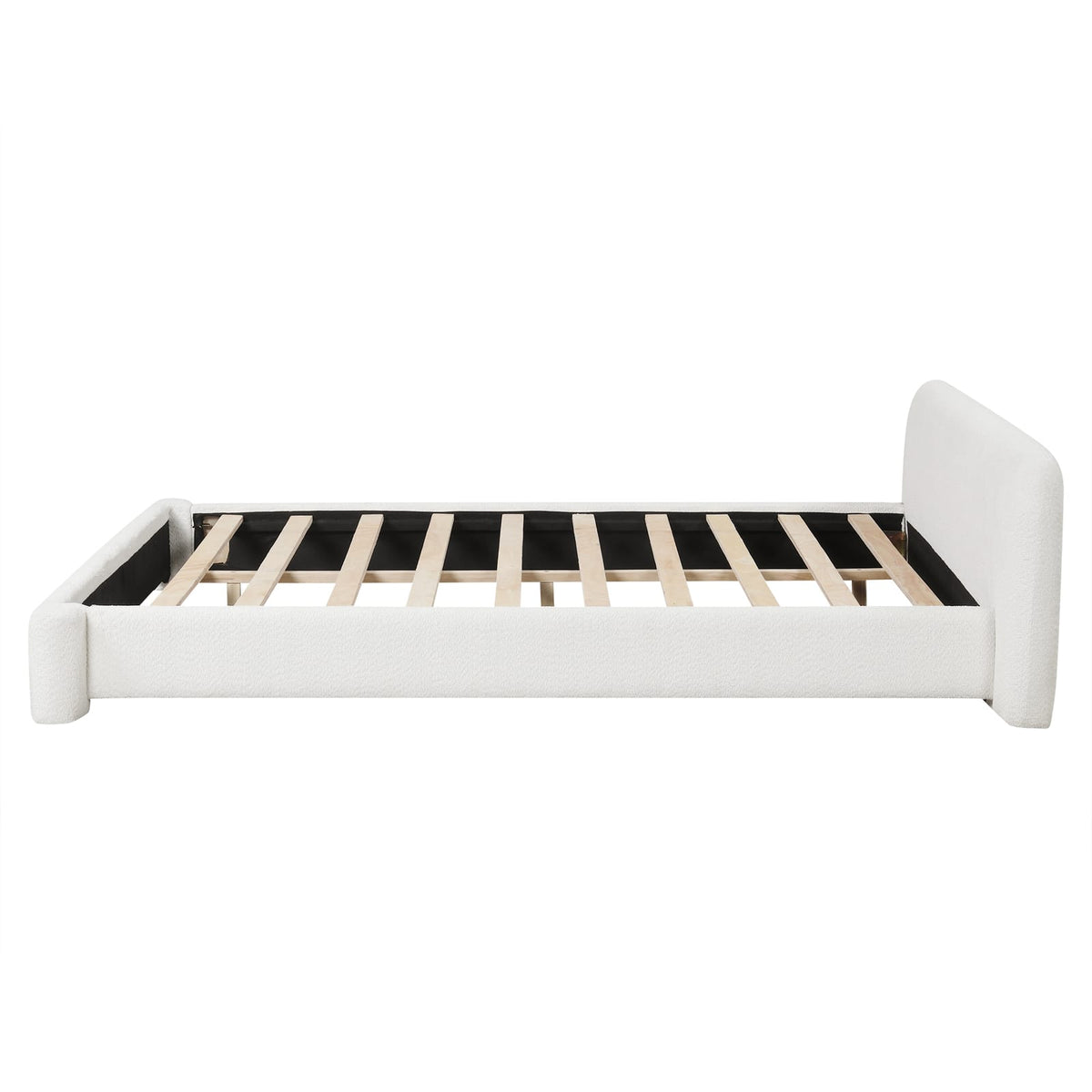 Cozy White Boucle Upholstered Bed - King Size, Box Spring Not Required