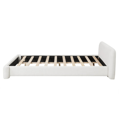 Cozy White Boucle Upholstered Bed - King Size, Box Spring Not Required