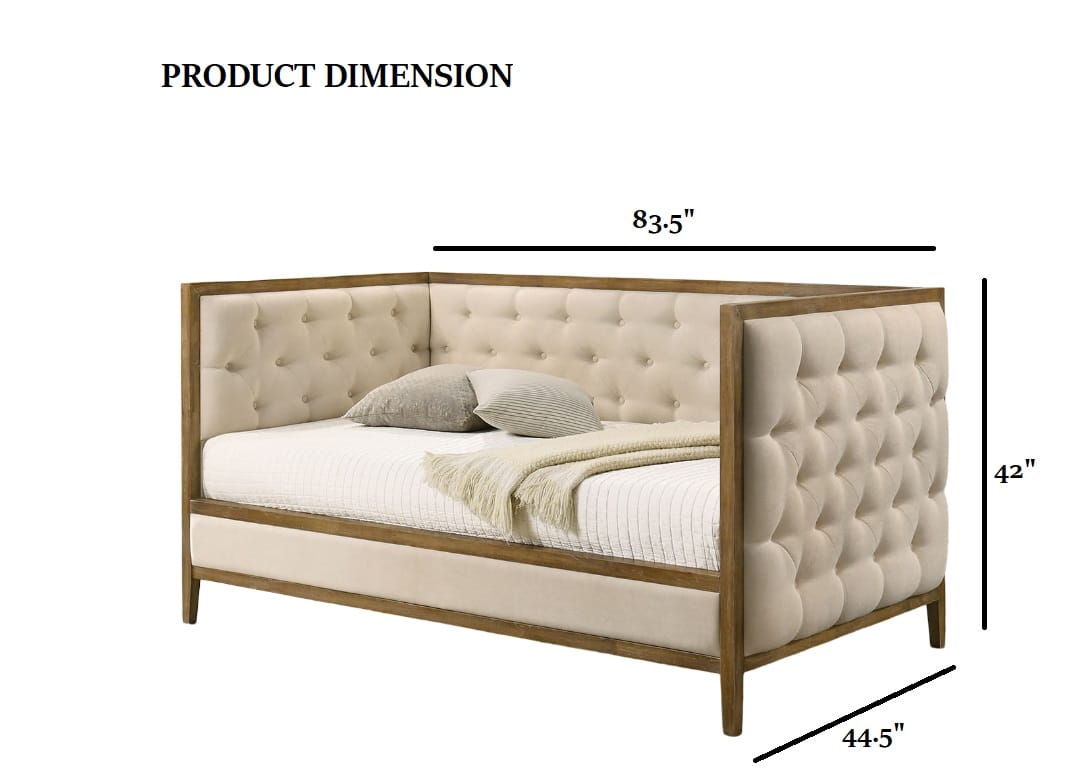 Natural Oak Fabric Sofa Bed - 83.5" Daybed for Living Room