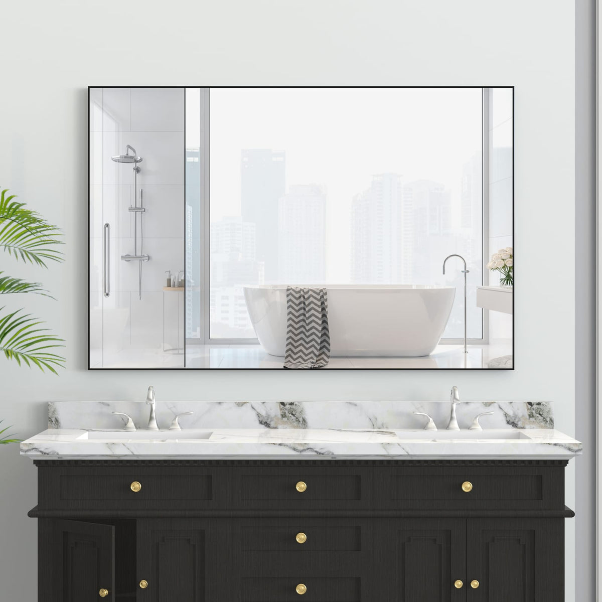 48"x32" Oversized Bathroom Mirror - Black Aluminum Frame