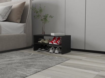 Black Melamine Shoe Rack - 2 Shelves, Compact Storage for Bedroom