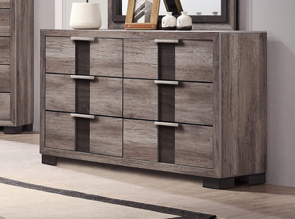 Contemporary Brown Wood Dresser - 6 Drawers Bedroom Storage