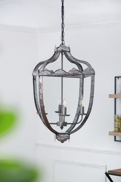 4-Light Metal Chandelier - Gray Iron Lighting Fixture