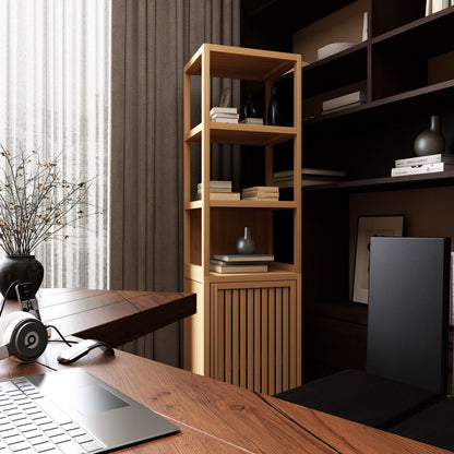 Bamboo Storage Cabinet - Tall Slim Linen Tower with Shutter Doors