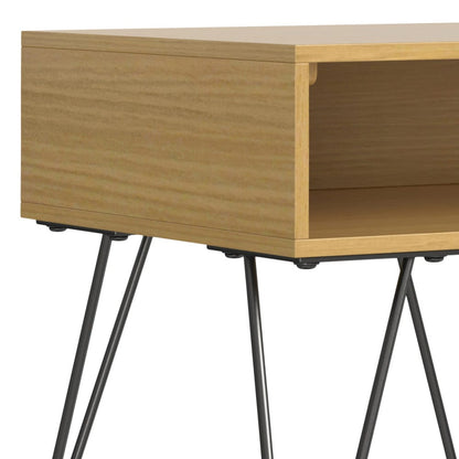 22" Oak Wood End Table with Storage Shelves for Living Room