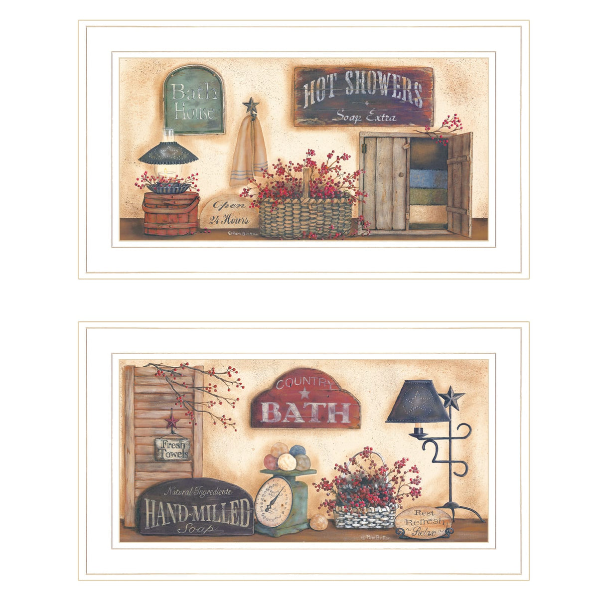 White Frame Bath Vignette - Pam Britton Art