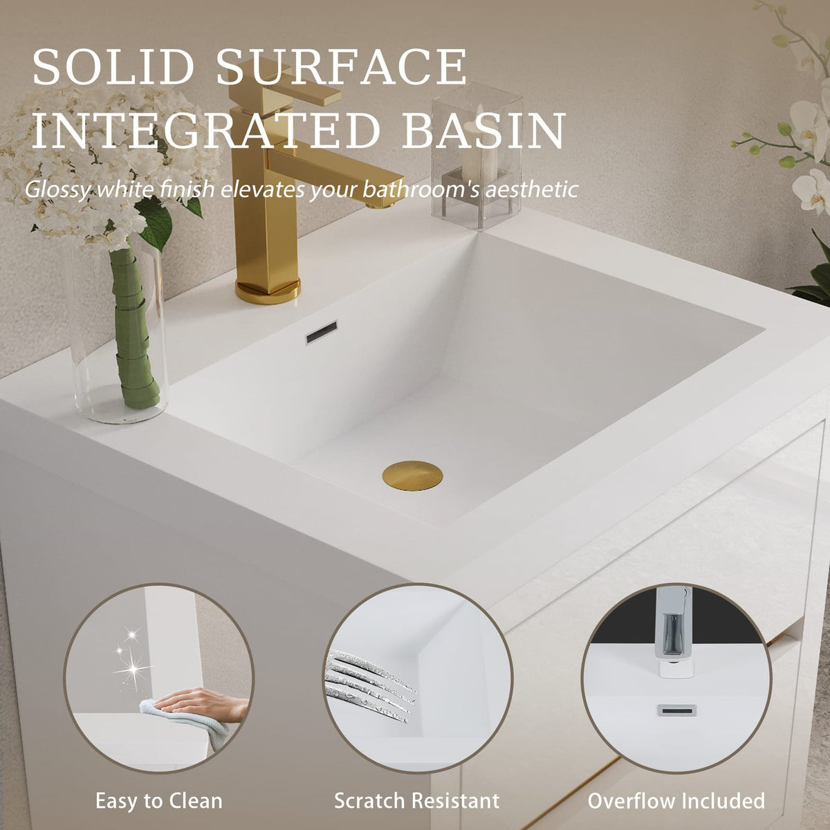 Glossy White Bathroom Vanity - Storage & Sink Unit