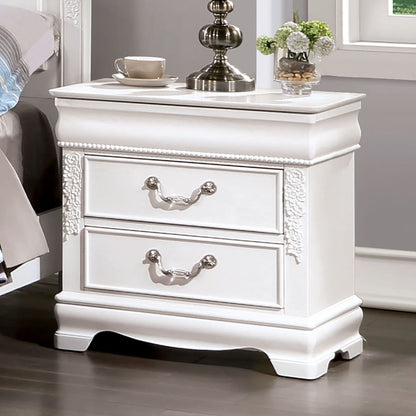 Classic White Nightstand - 2 Drawers Solid Wood Bedside Table