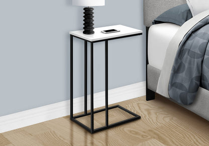 White C-Shaped End Table with Metal Base for Living Room Storage