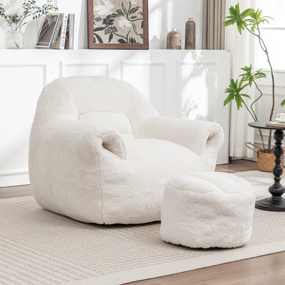 White Faux Fur Bean Bag Chair with Foam Support for Ultimate Comfort for Living Room