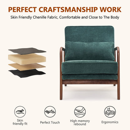 Mid-Century Modern Lounge Chair, Dark Green Polyester - Accent Chair for Living Room