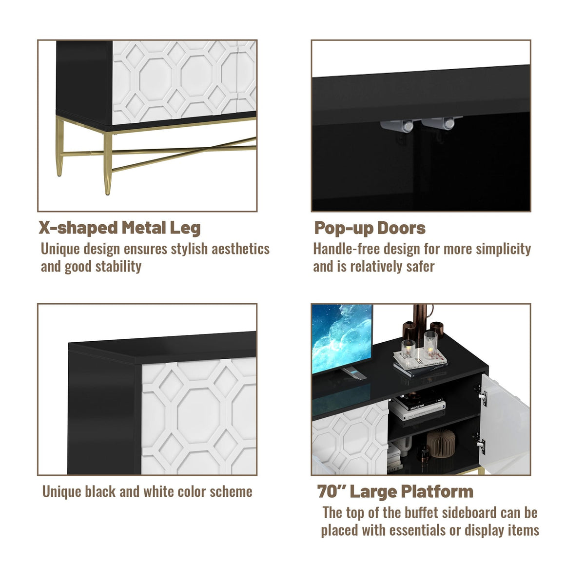 Black & White Scottie Dog TV Stand 70" Modern Coffee Table with Storage