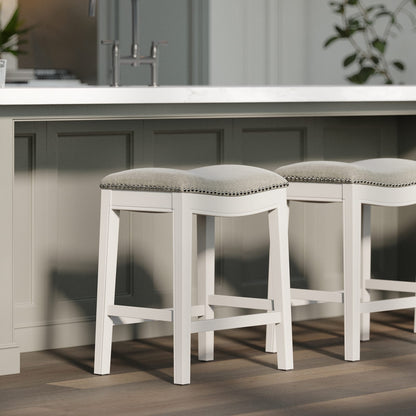 26" Counter-Height Barstool - White Wood Frame, Gray Seat