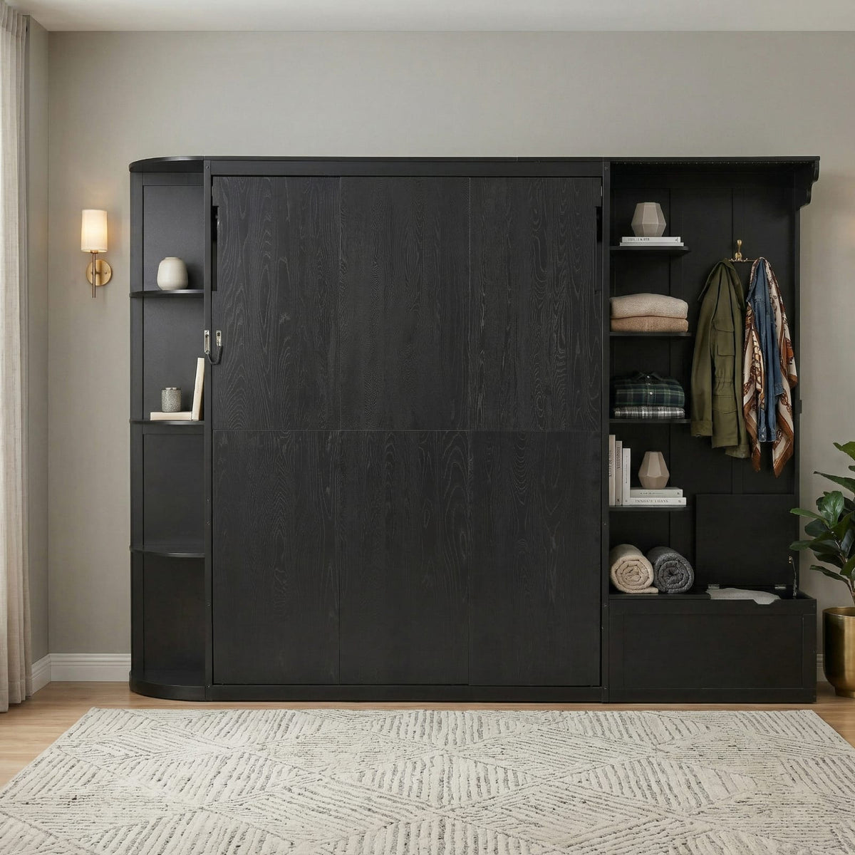 Queen Murphy Bed with Storage - Black MDF+LVL for Bedroom