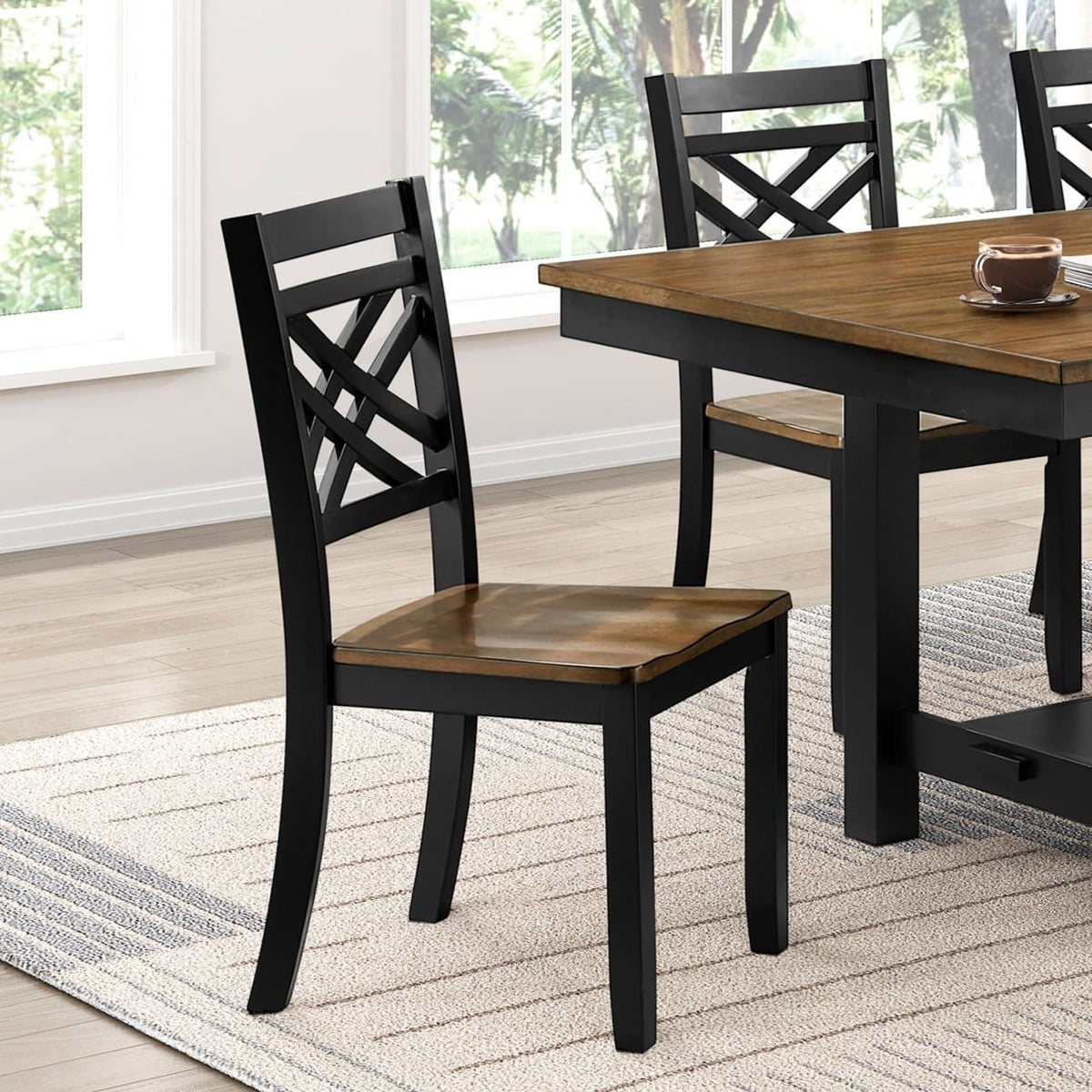 Modern Farmhouse Dining Set with Storage Shelf and 6 Chairs
