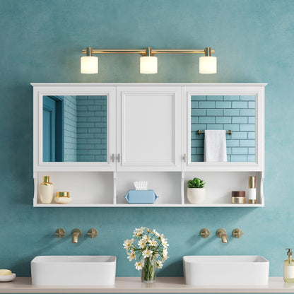 White Bathroom Storage Cabinet Mirror - 55 Inch Wall Mounted Medicine Cabinet
