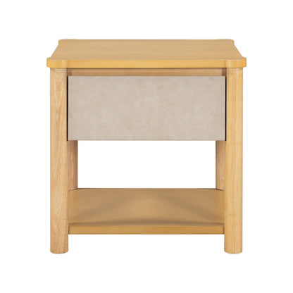 Natural Beige Nightstand Set - 2 Chairs Nightstand with Drawer for Bedroom