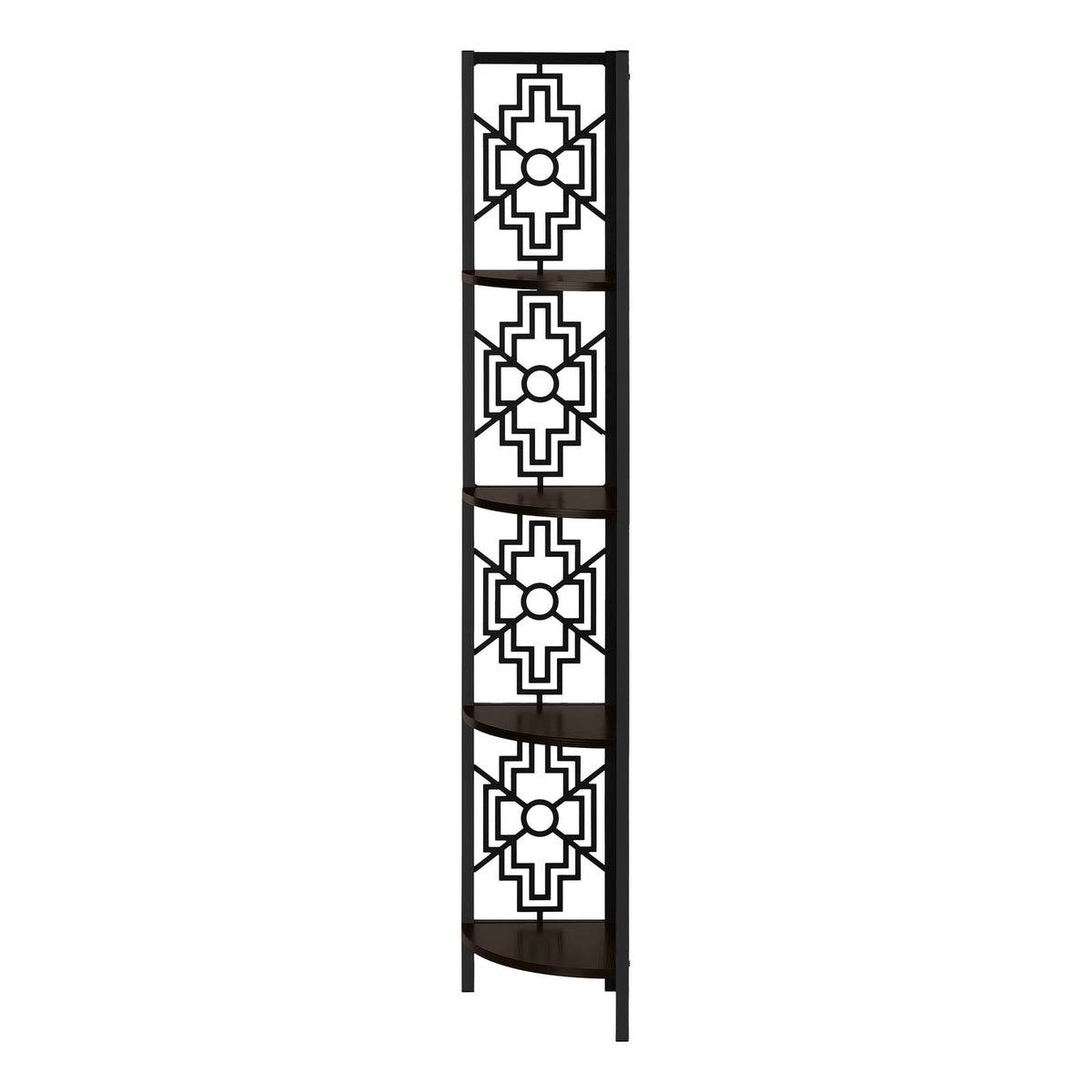 Espresso Metal Corner Bookcase with 4 Tier Wood Shelves for Living Room