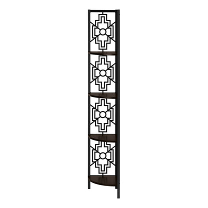 Espresso Metal Corner Bookcase with 4 Tier Wood Shelves for Living Room
