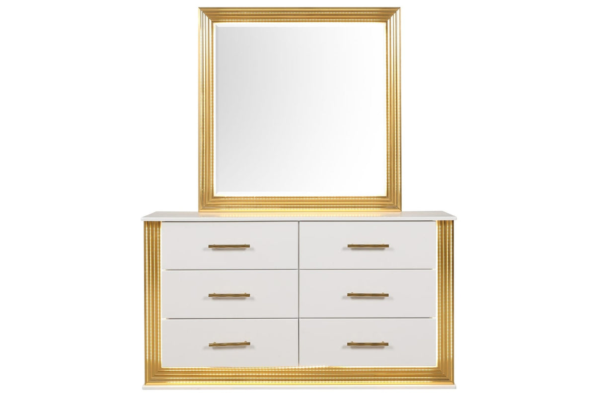 White Wood Vanity Mirror with LED Lights