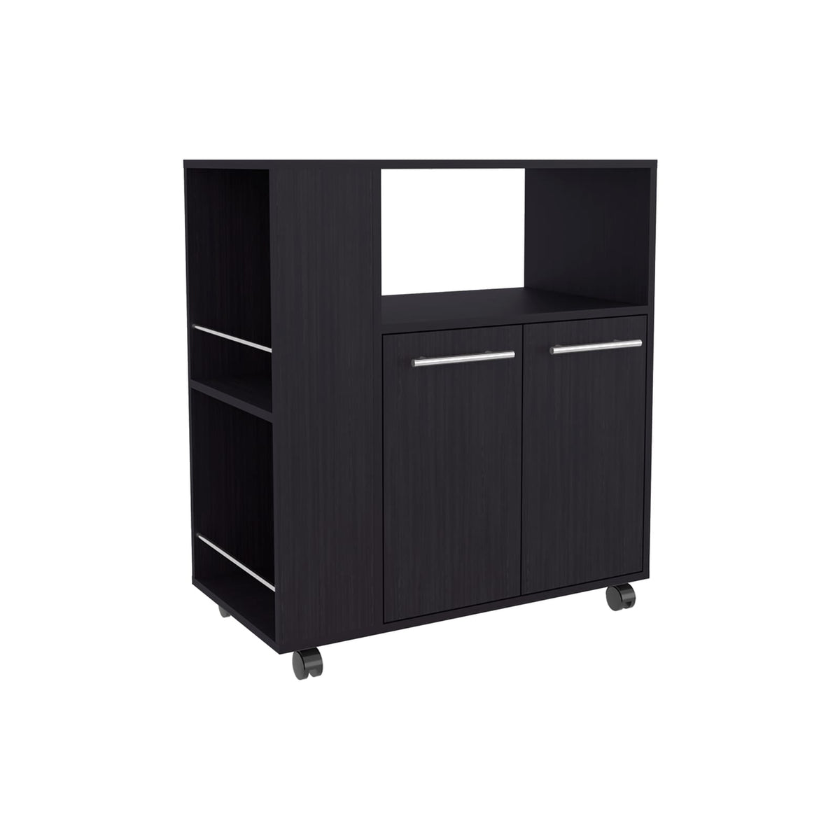 Black MDF Kitchen Cabinet Cart - 29.5" Storage for Living Room