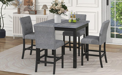 Gray Square Dining Table with 4 Upholstered Chairs for Dining Room