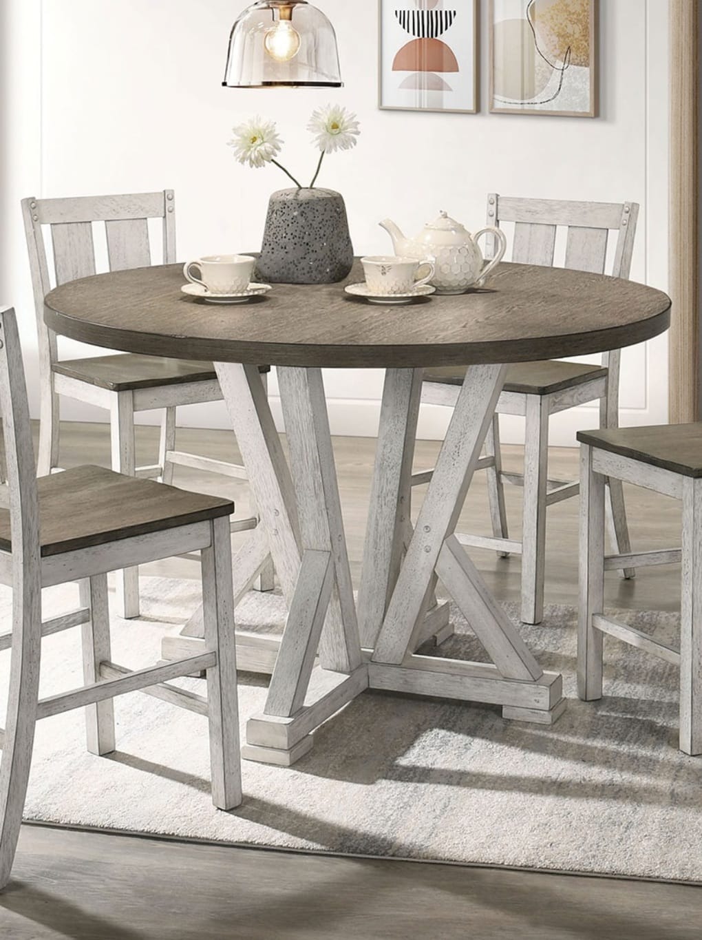Round Dining Table with 2 Chairs - Antique White