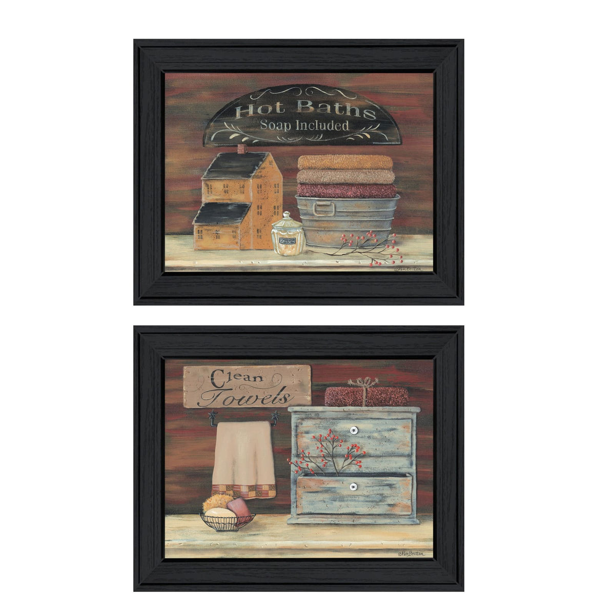 Black Framed Towel Wall Decor Set - Small Bathroom