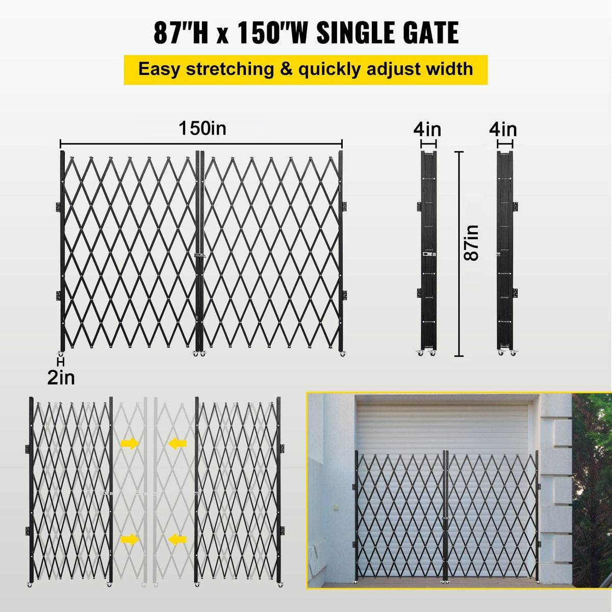 Double Folding Security Gate - 7.1' H x 12.5' W Steel Accordion Gate