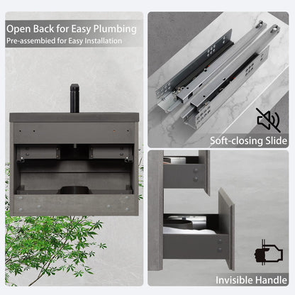 30 Inch Grey Floating Bathroom Vanity with Quartz Sand Sink