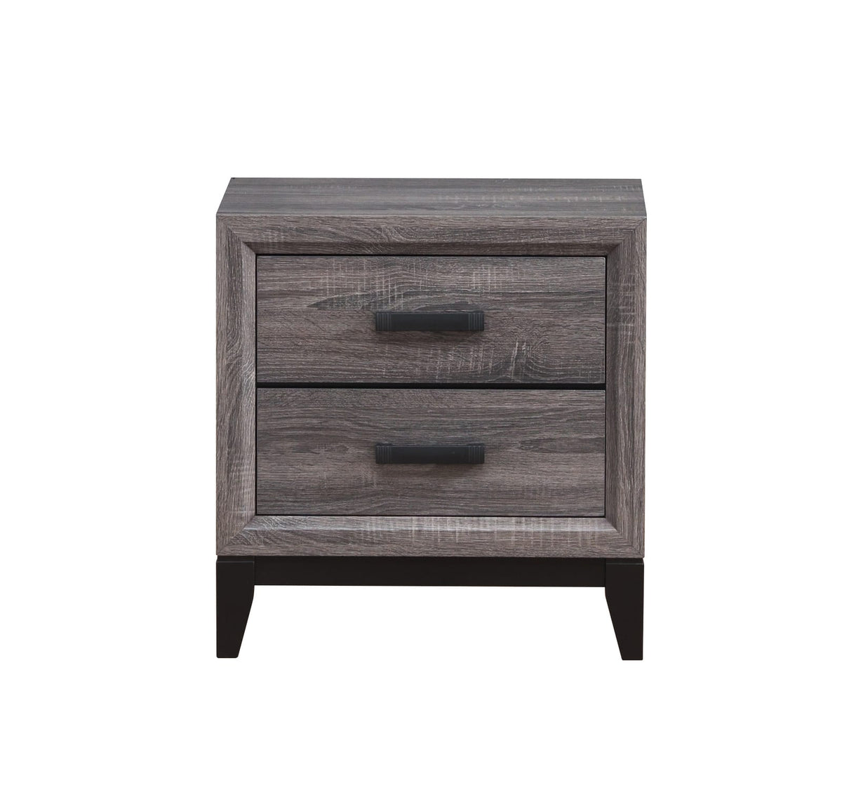 Black Gray Square Nightstand with 2 Drawers