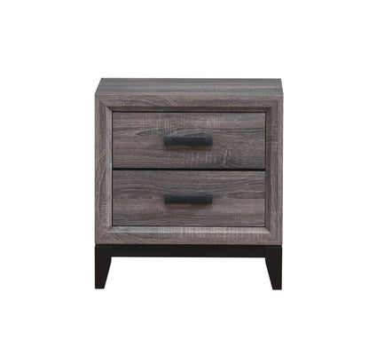Black Gray Square Nightstand with 2 Drawers