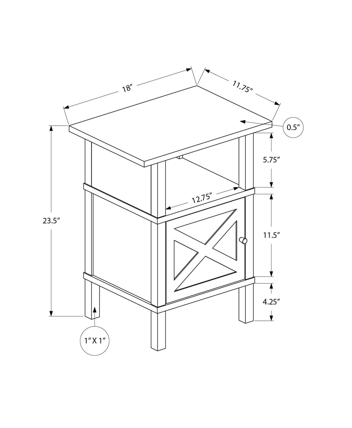 Black MDF Accent Side Table with Open Shelf Storage for Living Room