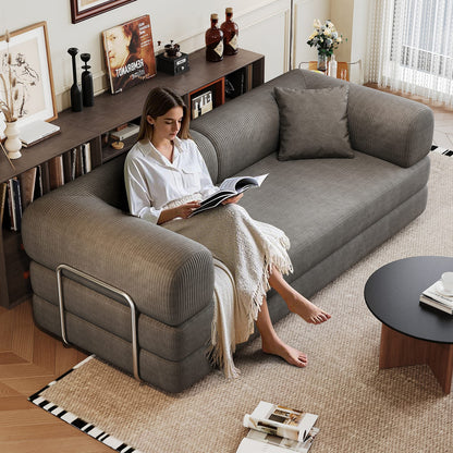78.8" Grey Corduroy Sofa Bed Convertible Sleeper Futon, No Assembly Needed