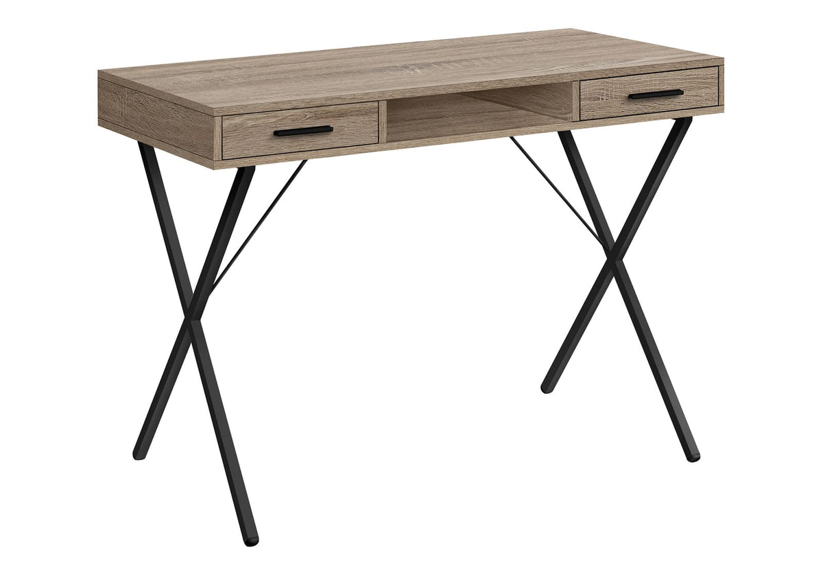 Taupe Particle Board Computer Desk with Storage Drawers for Home Office
