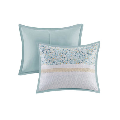 Aqua Polyester Seersucker Comforter Set - Full/Queen