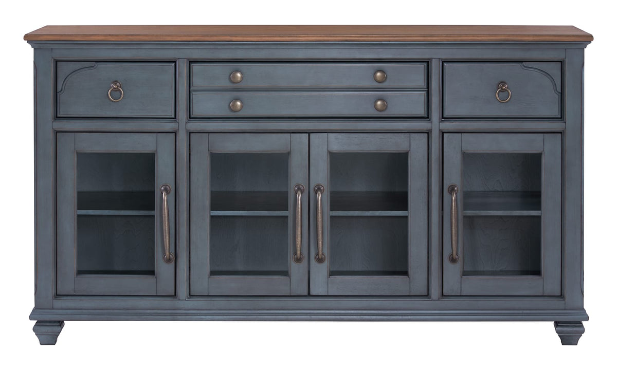 Americana Buffet Server - Blue Brown Wood Cabinet
