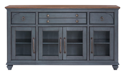 Americana Buffet Server - Blue Brown Wood Cabinet